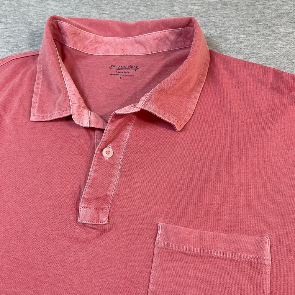 Vineyard Vines Island Polo Shirt Mens Large L Coral Pink Salmon Pima Pocket Tee - Picture 4 of 7